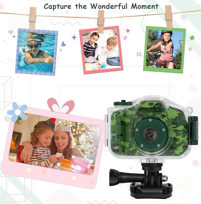 DEKER Waterproof Camera for Kids, Christmas Birthday Gifts for Boys Girls 3-12 Year Old, Mini HD Toddler Digital Video Children Travel Camcorder, 2 Inch IPS Screen with 32GB Card (Green)