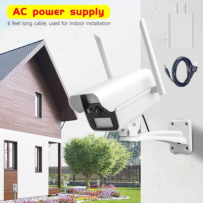 Fake Security Camera with Motion Sensor Light&Audio& Sound&Doorbell for Outdoor, Decoy Simulated Dummy Surveillance Cameras for Inside, IP54, Warning Sticker Included (Power Adapter)