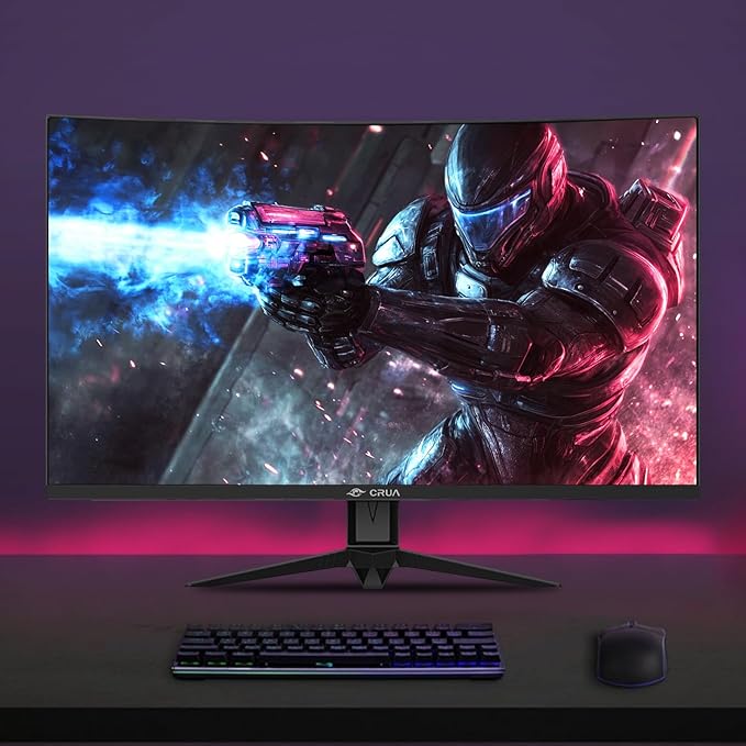 CRUA 32" Curved Gaming Monitor, 240Hz Full HD 1920×1080P VA Panel, 1800R Ultra-Wide Screen, 120% sRGB Color, AMD FreeSync, Low Blue Light, HDMI 2.0 & DP 1.4 Ports, Wall Mountable Installs-Black