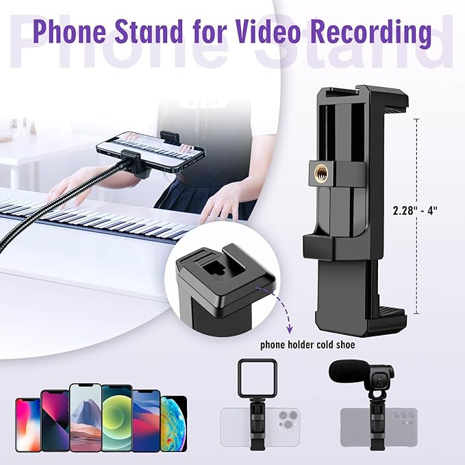 80" Phone Tripod, Selfie Stick Cellphone Tripod, Aluminum Tripods Stand for Video Photo Vlog, Travel Tripods with Gooseneck Remote Phone Holder, Compatible with iPhone Android Smartphone