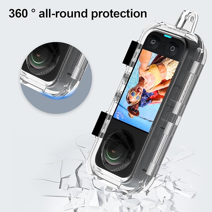Hualele Waterproof Invisible Dive Case 50m/164ft Underwater Camera Housing for Insta360 X4, Shell Protective Case for X4 with Bracket Accessories Clear