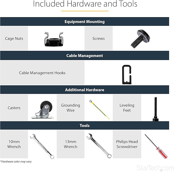 StarTech.com 4-Post 8U Mobile Open Frame Server Rack, 19in Network Rack with Wheels, Small Rolling Rack for Computer/AV/Data/IT Equipment, Casters, Leveling Feet or Floor Mounting (4POSTRACK8U)