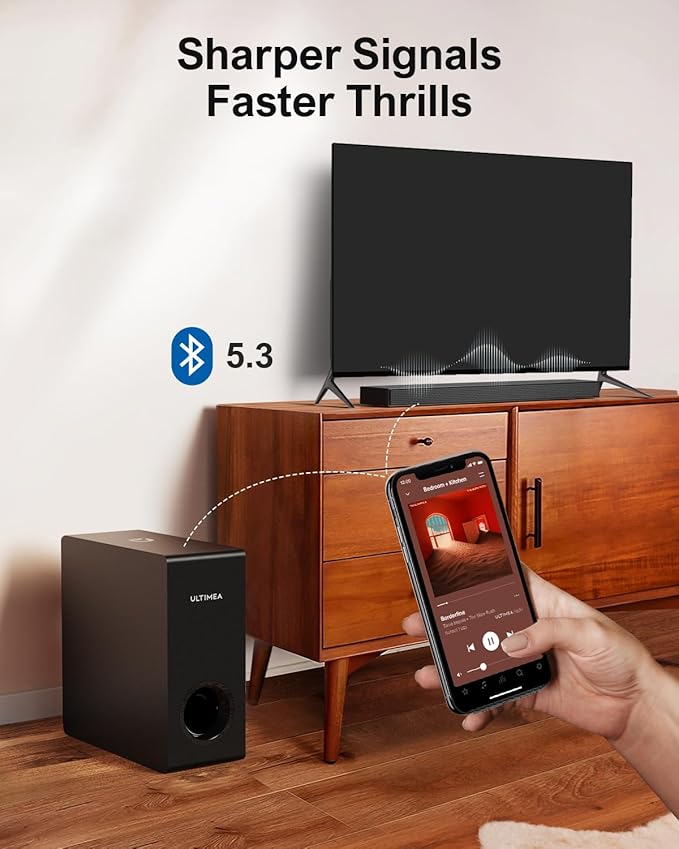 ULTIMEA Sound Bars for Smart TV with Dolby Atmos, 3D Surround Sound System for TV Speakers, 2.1 Soundbar for TV with Subwoofer, Bass Boost, Peak Power 190W, HDMI eARC, Nova S50, 2024 Upgrade