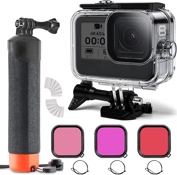 FitStill 60M/196FT Underwater Waterproof Case with Dive Filters Compatible for Go Pro Hero 8 Black,Monopod Floating Hand Grip Dive for Hero8 Action Camera Accessory Kit