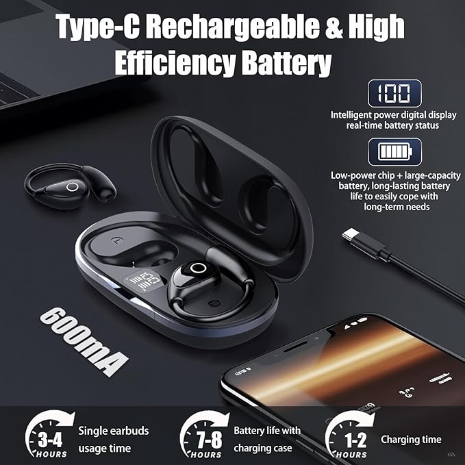 AI Real-Time Translation Earbuds, Bluetooth 5.4 Language Translation Headphones, Supporting 144 Language Accents, Ear-Hanging Language Translation Device, Suitable for Business Travel and Learning