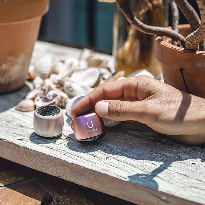 Fashionit U Micro - Small Bluetooth Speaker | Coin-Sized Speakers Bluetooth Wireless with Built-in Mic & Remote Shutter | Portable Rich Sound for Travel, Shower, Beach | Gold