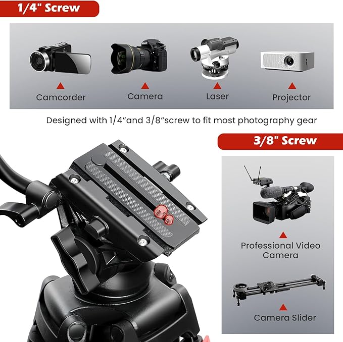 82" /210cm Professional Video Tripod, Heavy Duty Aluminum Alloy Camera Tripod Stand with 360° Fluid Drag Head, QR Plate Compatible with Canon Nikon Sony DSLR Camera Camcorder (Load 33Lb)