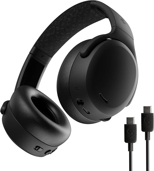 Skullcandy Crusher ANC 2 Wireless Over-Ear Bluetooth Headphones with Extra USB-C Charging Cable, Multi-Sensory Bass, Active Noise Cancelling, 60 Hours Battery, Microphone iPhone Android - True Black