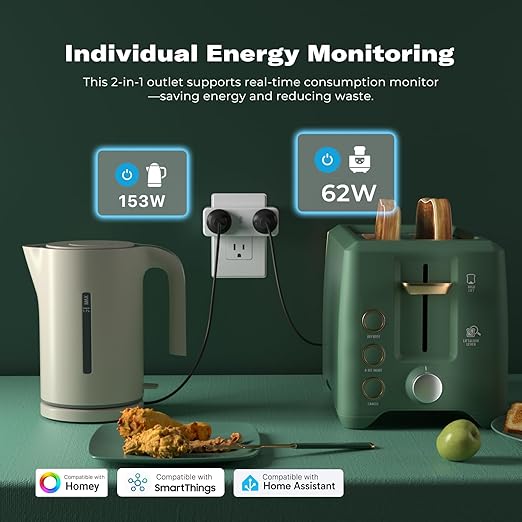 THIRDREALITY Smart Dual Plug 2 Pack, Zigbee 2-in-1 Smart Outlet with Independent Control and Power Monitoring, Zigbee Repeater, Compatible with Home Assistant(ZHA/Z2M), SmartThings, Homey