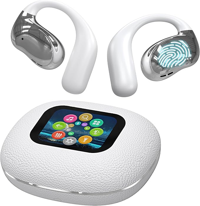 Open Ear Earbuds Ultra Comfort Wireless Bluetooth 5.4 Headphones Over The Ear Earbuds with Intelligent Touch Screen EarHooks IPX7 Waterproof Bone Conduction Earphones for Fitness Sports-White