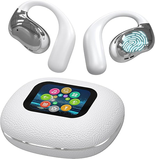 Open Ear Earbuds Ultra Comfort Wireless Bluetooth 5.4 Headphones Over The Ear Earbuds with Intelligent Touch Screen EarHooks IPX7 Waterproof Bone Conduction Earphones for Fitness Sports-White