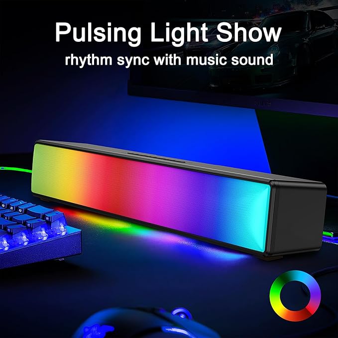 AFK Computer Speakers, Computer Sound Bar with RGB Lights, USB Powered PC Speakers with Stereo Sound, Bluetooth 5.1 and 3.5mm Aux-in,Gaming Speakers for Desktop