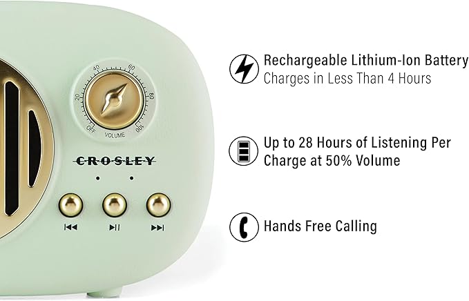 Crosley CR3044A-MN Piper Portable Bluetooth Speaker, Mint
