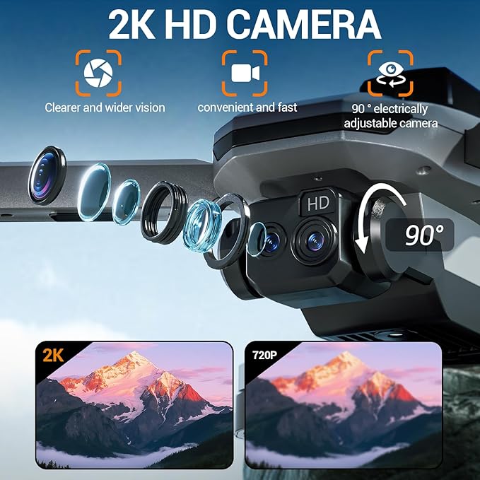 Drone with 2K Camera for Adults, RC Quadcopter with Obstacle Avoidance, 40 Minute Flight, Altitude Hold, One-Key Takeoff/Landing, 3 Speed Modes, Headless Mode, Best Gifts for Beginners, Teen Boys & Girls