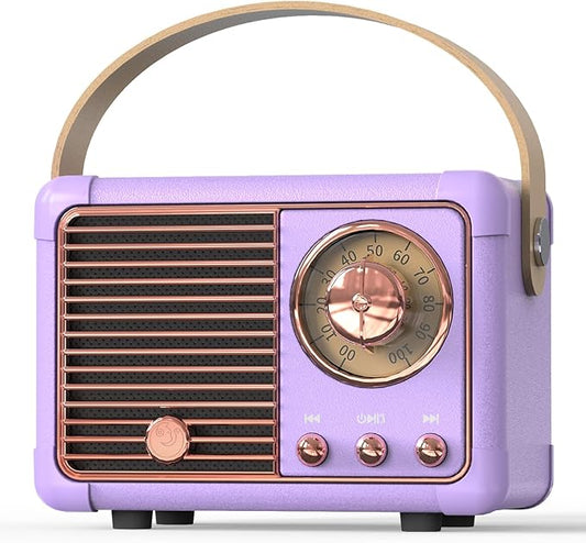PRUNUS J-999 Retro Bluetooth Speaker,Vintage Decor,Mini Wireless Bluetooth Speaker,Cute Old Fashion Style Support USB/TF Card/AUX for Kitchen Desk Bedroom Office Party Outdoor（Exclusive Purple）