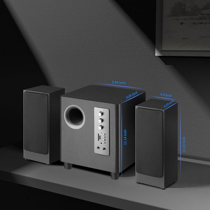 Desktop Computer Speakers with 5.5'' Subwoofer, 2.1 Multimedia Speaker System for Playing Movies, Games, and Music, RCA/BT/Optical Audio Inputs Support Connection to TV and PC