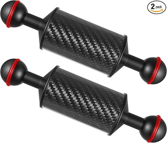 MINIFOCUS 2PCS Carbon Fiber Underwater Float Arm for Ultralight, D40mm, 6", Buoyancy Provided 55g*2, Floating Arm, Dual 1" Ball Underwater Floating Arm for Underwater Camera System Diving Tray