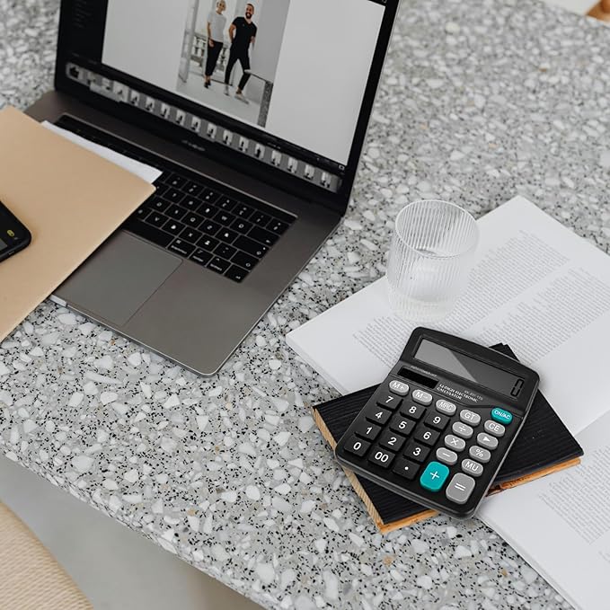 8PCS Desktop Calculators 12-Digit Dual Solar Power Calculator Handheld Basic Office Calculators with Large LCD Display and Big Sensitive Button for Office, School, Home (Black)