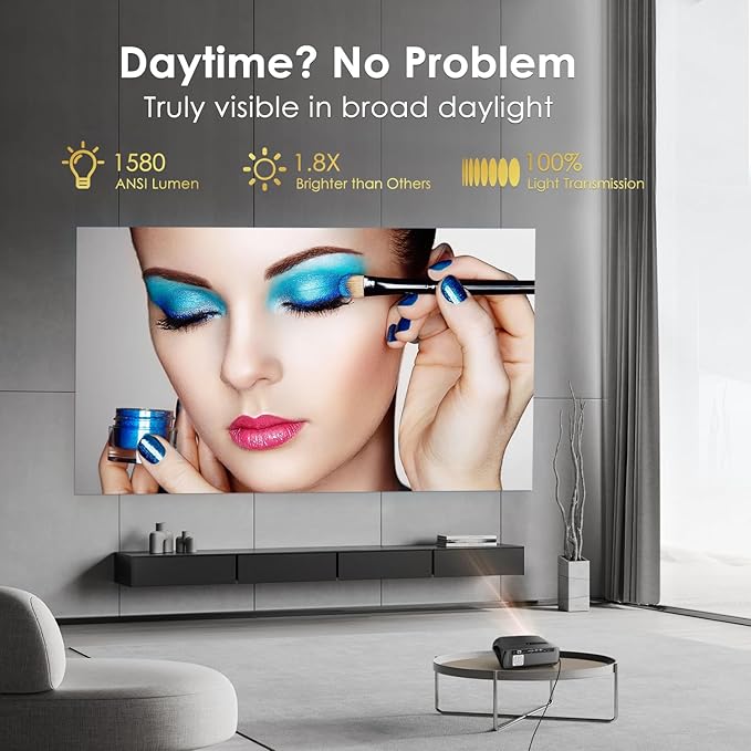 Ultra HD Projector 4K with WIFI6 and Bluetooth,1580 ANSI Lumen High Brightness Daytime Proyector Smart Android TV HDR NFC Casting DSP Stereo HDMI 2.1 ARC for Home Theater Outdoor Movie Gaming Ceiling