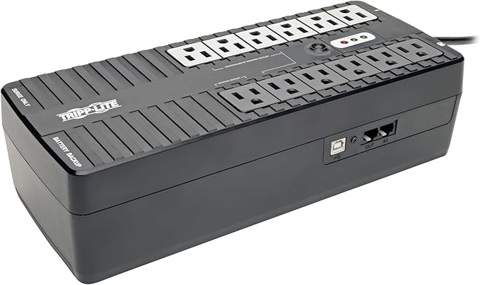 Tripp Lite 750VA UPS Battery Backup Surge Protector Efficient ENERGY-STAR Certified, AVR, 12-Outlet Uninterruptible Power Supply, Dataline Protection, 3-Year Warranty & 100,000 Insurance (ECO750UPS)