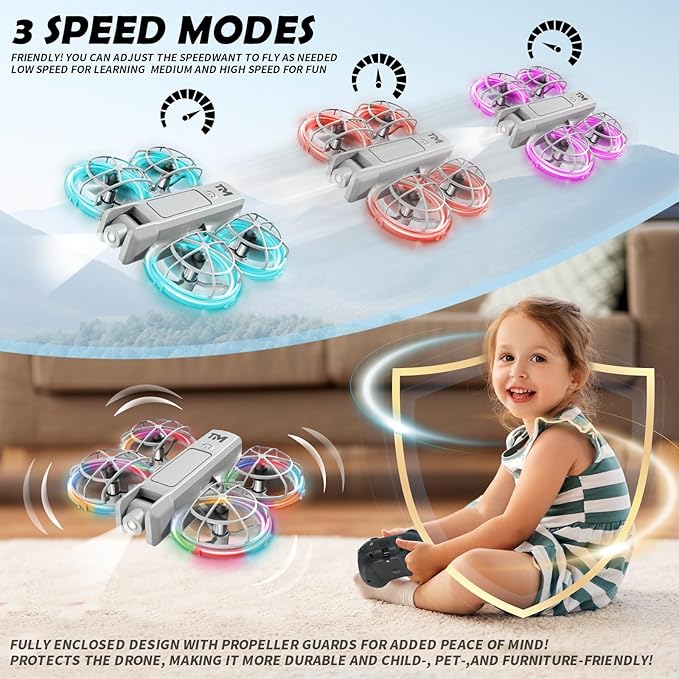 Mini Drone with Light, 20 LED Modes Drone for Kid, Altitude-Hold, 3D Flip, Headless Mode, 3 Speed Modes, 2 Batteries, Toy Drone with Guard, Best Gifts for Beginners, Teen Boys & Girls
