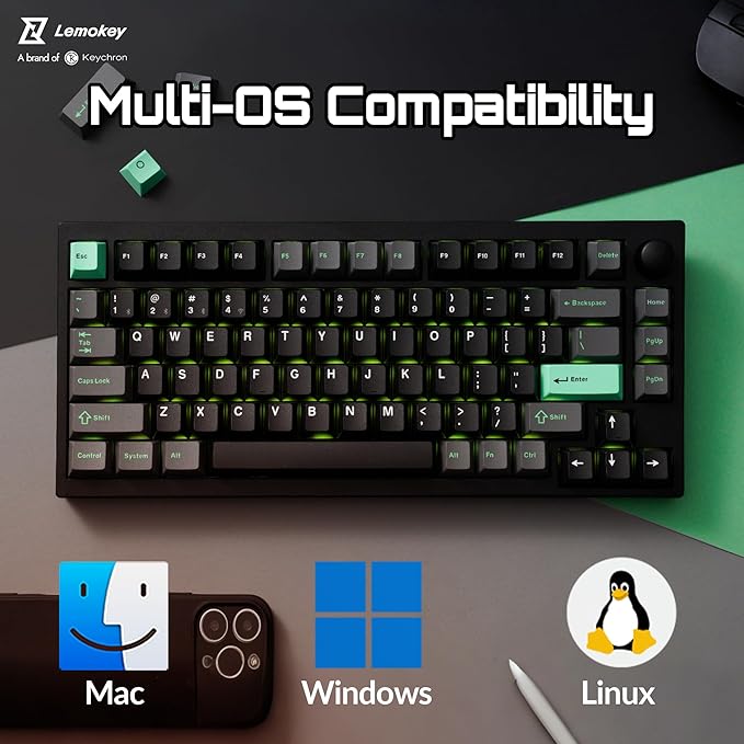 P1 HE 75% Wireless Custom Mechanical Gaming Keyboard with Gateron Double-Rail Magnetic Switches Full Assembled Knob Version - Black