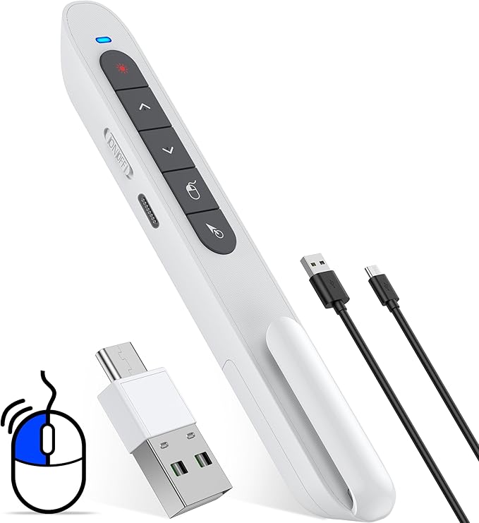Air Mouse Clicker for Presentation Rechargeable Presenter Clicker Remote for Classroom Teacher, RF 2.4GHz USB Wireless Presenter Clicker PPT Slide Advancer for Mac, Windows, Laptop, Keynote