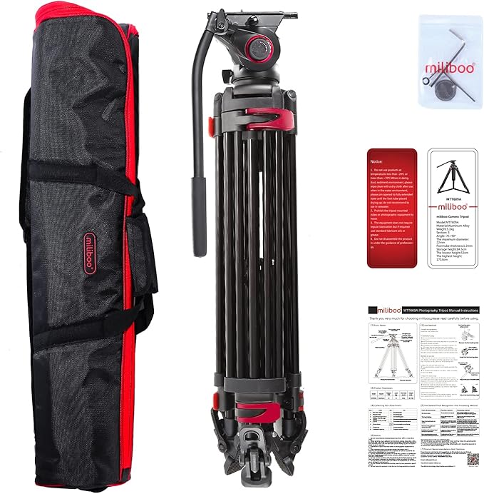 miliboo MTT609A Professional Photography Tripod, Heavy Duty Tripod with Adjustable Damping Head, Video Tripods for Professionals/Practitioners, Working Height 33.5''-66'',Max Load 33 LBS, Aluminum