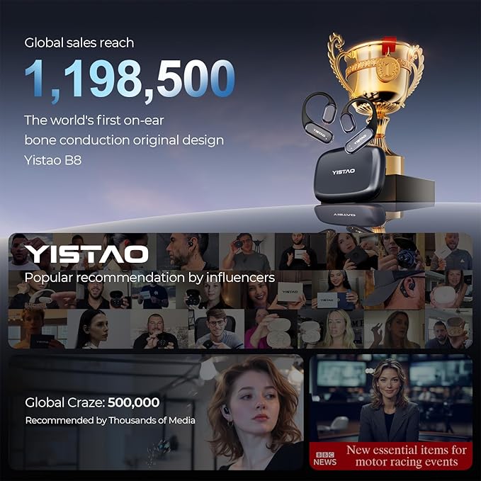 True Bone Conduction Headphones, Open Ear Earbuds with Ear Hooks, Up to 60 Hours Playtime with Charging Case, Bluetooth 5.3, IP68 Waterproof, for Running, Yoga, Gym, Sports