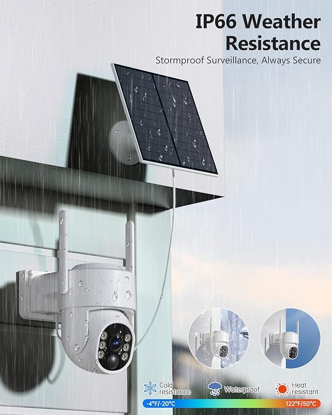 Solar Security Cameras Wireless Outdoor, 5G&2.4GHz WiFi Cameras for Home Security, 2K PTZ Battery Powered Outside Cam, 2 Way Talk, Color Night Vision, Human Detection for Porch/Garage/Yard, 2 Packs