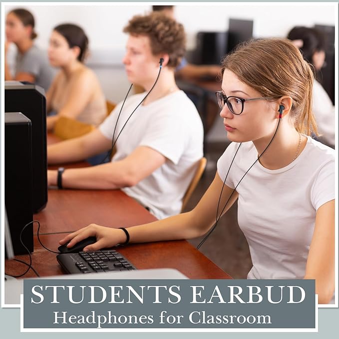 Kanayu 100 Pack Wired Earbuds Bulk for Classroom Ear Headphones Wired Basic Student Earbuds No Microphone with 3.5mm Jack for Kids Class Laptop School Library, Individually Bagged(Multicolor)