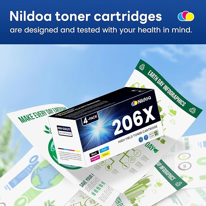 206X Toner Cartridges 4 Pack High Yield Set Replacement for HP 206X Black Cyan Yellow Magenta Color Pro M255dw M255nw; MFP M282nw M283cdw M283fdn M283fdw Ink Cartridges with Chip
