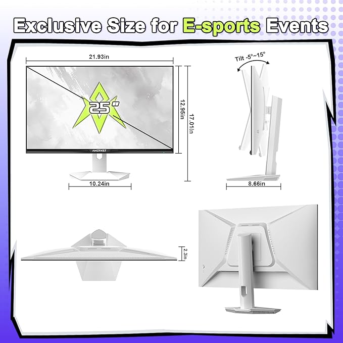 Amzfast 25 inch 320Hz/300Hz/240Hz White Gaming Monitor, FHD 1080P 0.5ms Fast IPS, TÜV Rheinland Eye Care| AI Crosshair, Adaptive Sync,Night Vision Function,Two Year Warranty Exchange(HDMI & DP Cable)