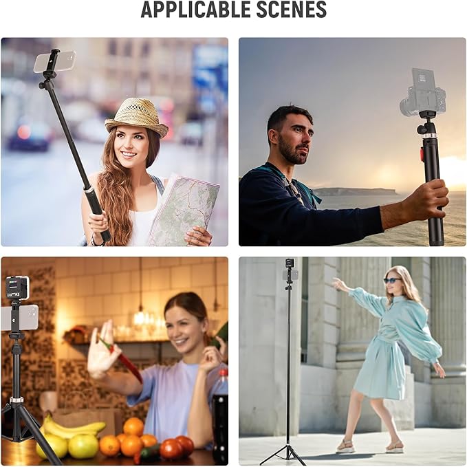 NEEWER Tripod for Cell Phone & Camera with Remote & Phone Holder Compatible with iPhone GoPro Canon Sony DSLR, 62.9" All Metal Portable Selfie Stick Travel Vlog Stand for Video Recording, TS05