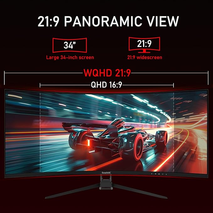 34 Inch Ultrawide Curved 144Hz Gaming Computer Monitor 1500R PC Screen 21:9 UWQHD (3440x1440),Adaptive Sync,178° Viewing Angle,Display Port 1.4、HDMI 2.0,Compatible with Wall mounting -Black
