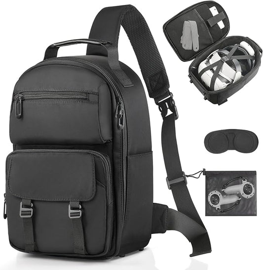 FOREGOER Carrying Case Compatible with Meta Quest 3/3S, Oculus Quest 2/Vision Pro/Pico 4 VR Travel Storage Bag for Gaming Headset with Elite Strap, Touch Controllers and Other Accessories