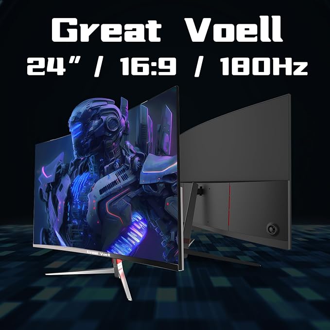 24 Inch Curved Gaming Monitor, 180Hz/144Hz FHD 1080P, 120% sRGB, 1ms, AMD FreeSync, Low Motion Blur, VESA Wall Mount, HDMI 1.4 & DP 1.2 – Black