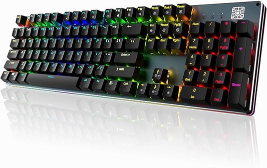Black Emblem Mechanical Gaming Keyboard with Linear Red Switches, RGB Backlit Full Size 104 Key Programmable Wired Keyboard with Aluminum Base for Gaming/Typing/PC/Mac