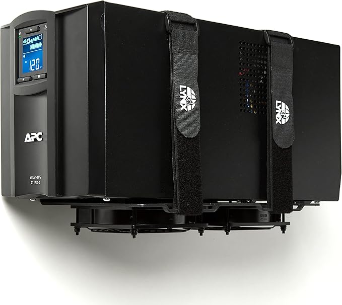 Wall Mount | Vented Computer UPS NAS Server Workstation Uninterruptible Power Supply Wall Bracket Kit with Hardware & Straps + 120mm Case Fan Attachment Points (Fans Not Included) (Medium)