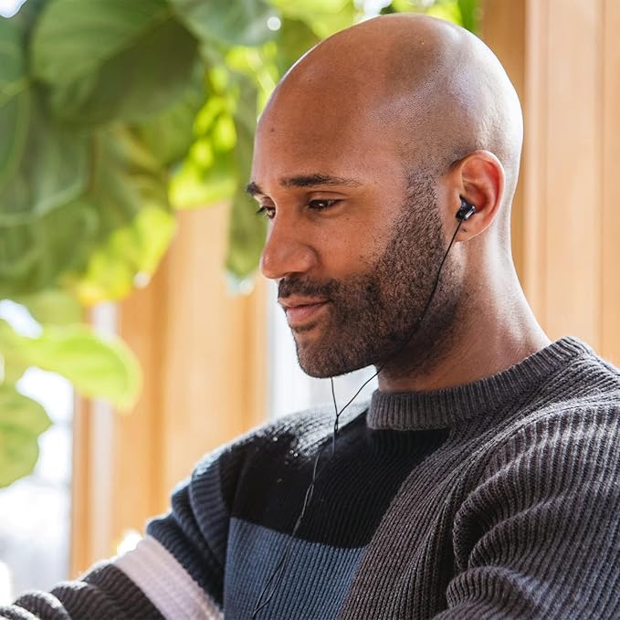 Panasonic ErgoFit Wired Earbuds, 3.5mm Jack In-Ear Headphones with Dynamic Crystal-Clear Sound and Soft Ergonomic Custom-Fit Earpieces (S/M/L), for Phones and Laptops - RP-HJE120-KA (Matte Black)