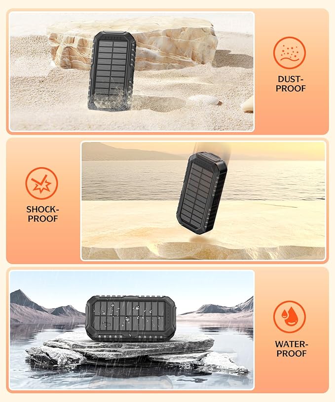 QiSa Solar Charger Power Bank 40000mAh Built in 4 Cables and Hand Crank, Portable Charger 22.5W Fast Charger 6 Outputs & 4 Inputs External Battery Pack with Bright Flashlight and Compass