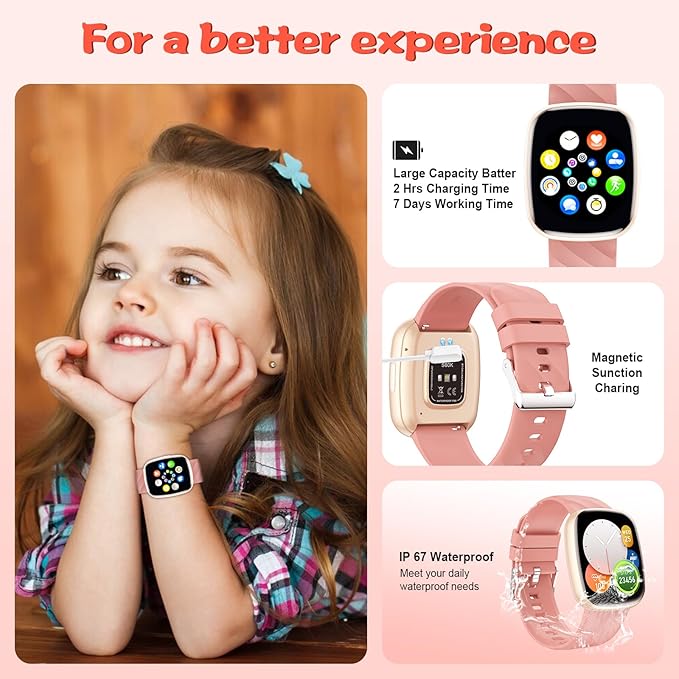 Smart Watch for Kids Fitness Activity Tracker for Boys Girls, Waterproof, Puzzle Games, Alarm Music, Sport Mode, Heart Rate, Sleep, Pedometer, Children Smartwatch Birthday Gift for Teens, Gold