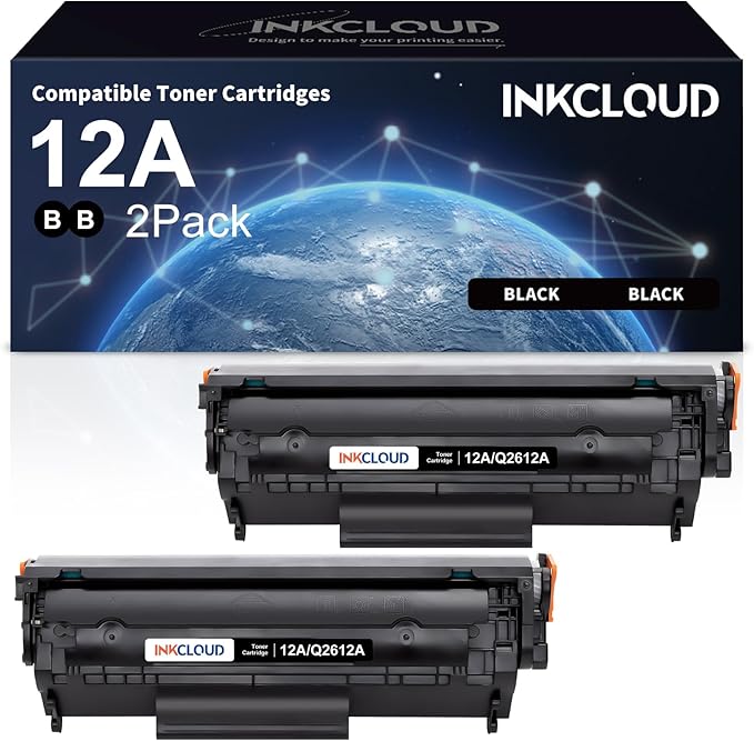 INKCLOUD 12A Black Toner  2-Pack Q2612A High-Yield Compatible Toner Cartridge for HP M1005 M1319f 1010 1012 1015 1018 1020 Plus 1022 1022n 1022nw 3015 3020 3030 3050 3050z 3052 3055 Printer