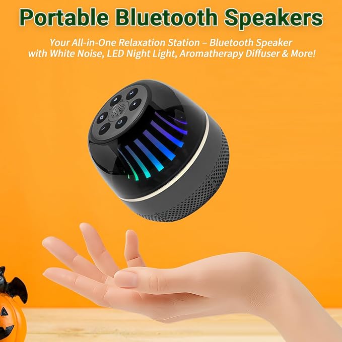 Portable Bluetooth Speaker with White Noise Machine, LED Color Lights, Aromatherapy Diffuser, Sleep Sound Machine for Sleep, Yoga, Home, Office & Bedroom, Gift for Women, Men, Kids & Friends