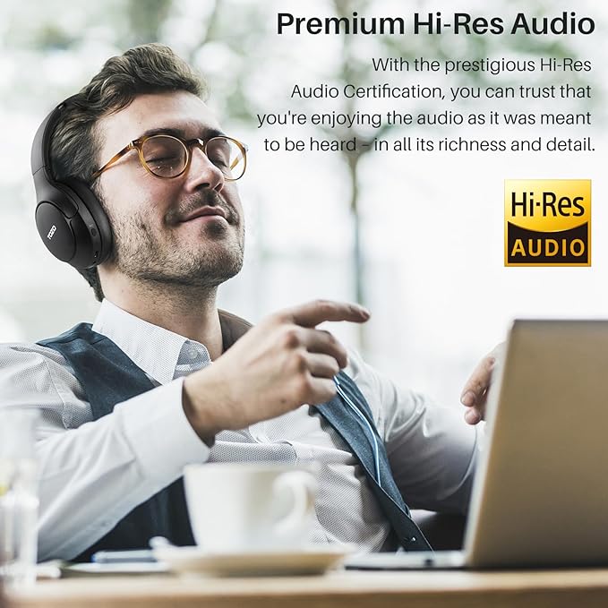 TOZO HT2 Hybrid Active Noise Cancelling Headphones, Wireless Over Ear Bluetooth Headset, 60H Playtime, Hi-Res Audio Custom EQ via App Deep Bass Comfort Fit Ear Cups, for Home Office Travel Black