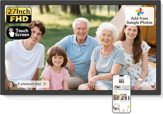 NexFoto 27 Inch Touchscreen Digital Picture Frame, FHD WiFi Photo Frame Electronic, 64GB Digital Frame, Add Photos from Google Photos, Upload Videos, Gifts for Housewarming, Black