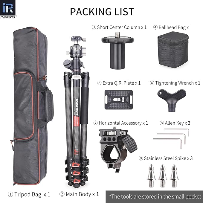 Carbon Fiber Horizontal Tripod INNOREL YT284C, Rotatable Multi-Angle Center Column and 46mm Low Gravity Ballhead Professional Camera Tripod Monopod for DSLR Video Camcorder Overhead Shooting Load 20kg