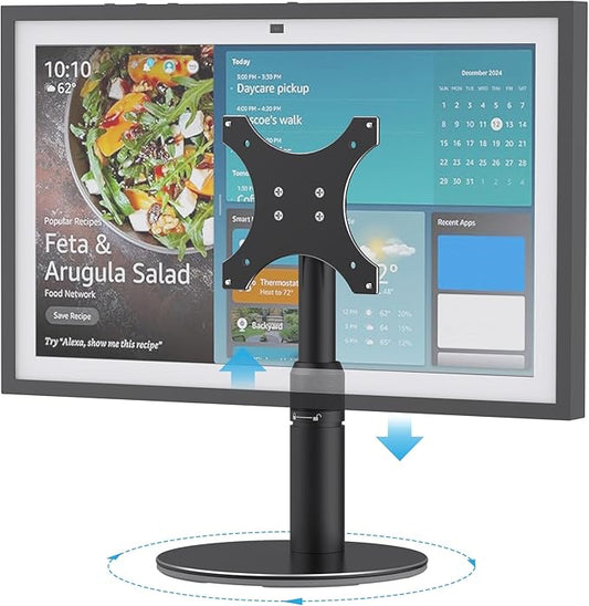 Almoz Riser Stand for Echo Show 21, Show 15 (All Generations), Adjustable Height with Swivel and Tilt, Aluminum Holder Stand for Show 21, Sturdy Non-Slip Base, Easy Screw Assembly (Riser-Black)