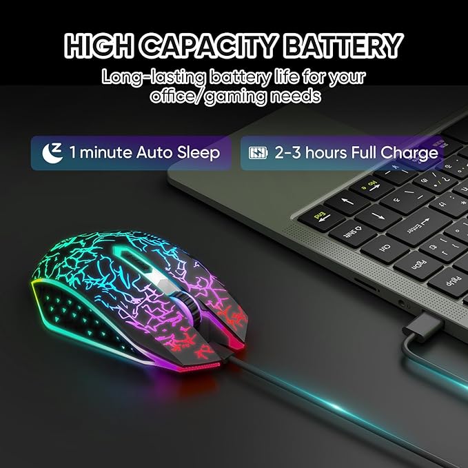 Bluetooth Wireless Gaming Mouse, 2.4G Cordless RGB Rechargeable PC Game Mouse, Black