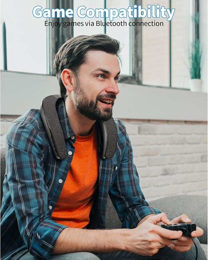 Bluetooth Speaker, Portable Wireless Neckband Home TV Speakers, Theater Stereo Surround Sound with Microphone, Wireless Loudspeaker for Outdoor Sports with Receiver